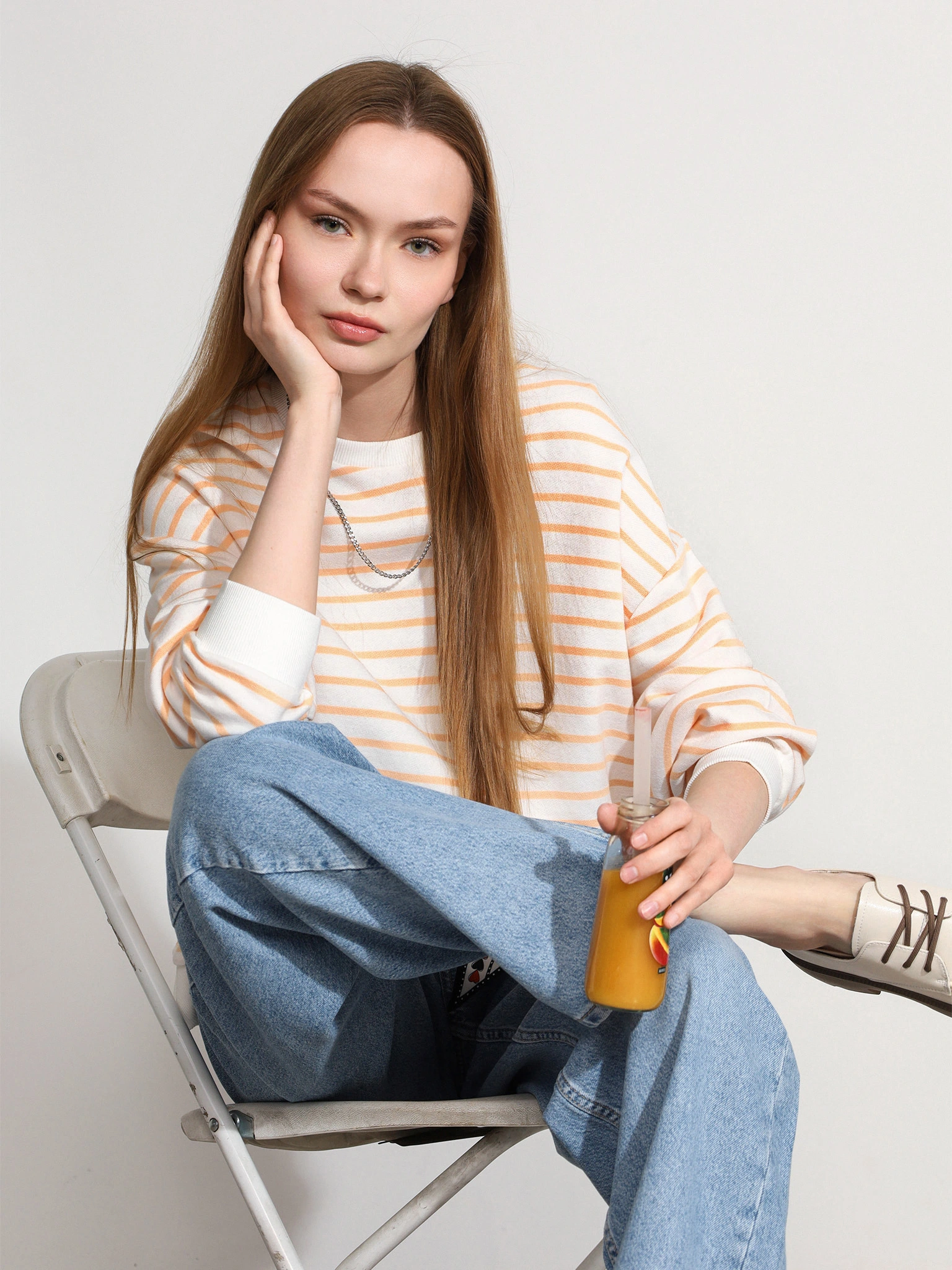 Толстовка светло-оранжевого цвета в полоску из хлопка